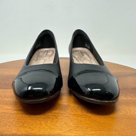 Clarks Marilyn Sara Black Pumps Size 8 Chunky heel Comfort Office Preppy - Picture 4 of 12